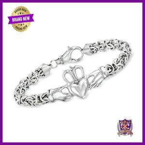 Sterling Silver Byzantine Claddagh Bracelet 7 Inch Lobster Clasp